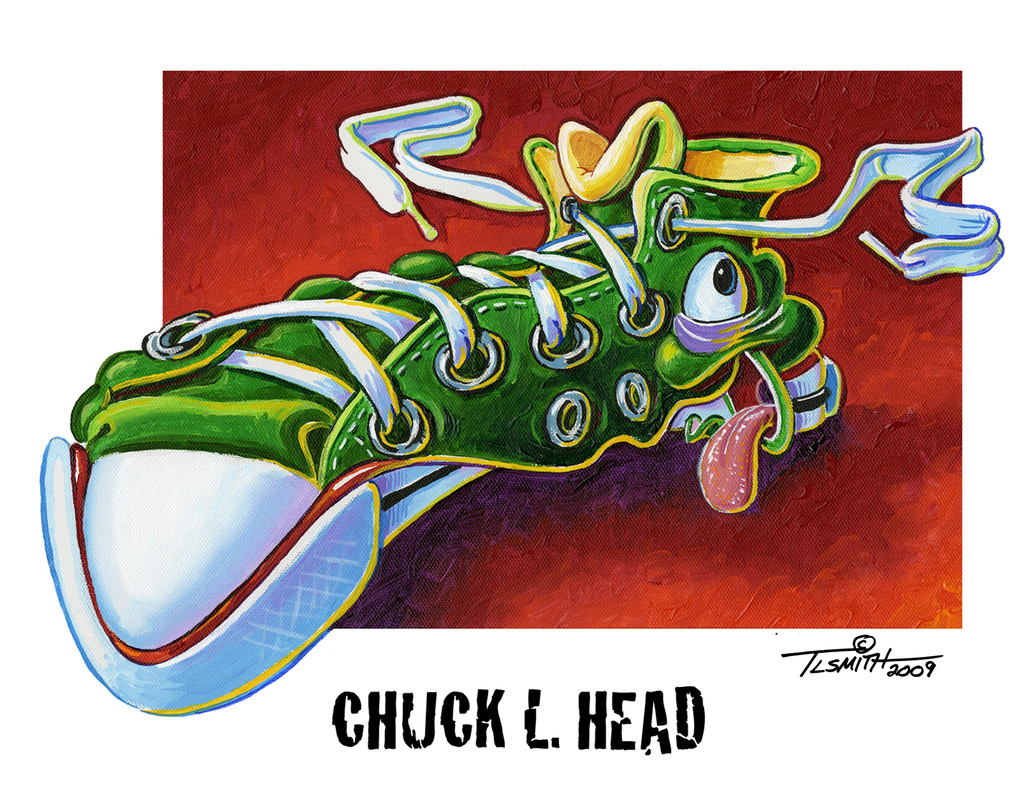 Painting of a cartoon chuck shoe entitled 