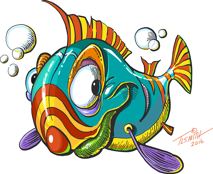 Aquatic, fish, cartoon, cute, funny, colorful, t.l. smith, smart, aleck, art, 